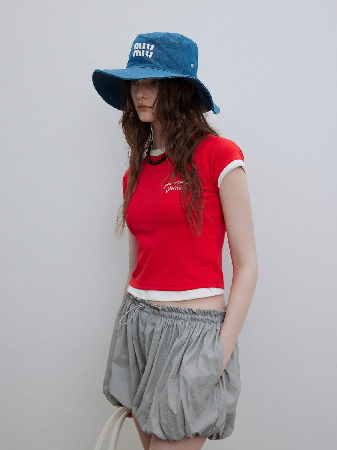 Lofi choose Loose Fit Round Neck Commuter Office Red Blue Short Sleeve T-Shirts