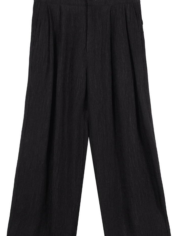 audreyyang Shape Retention Viscose Blend Loose Collared Button Women Black Top & Pants Sets