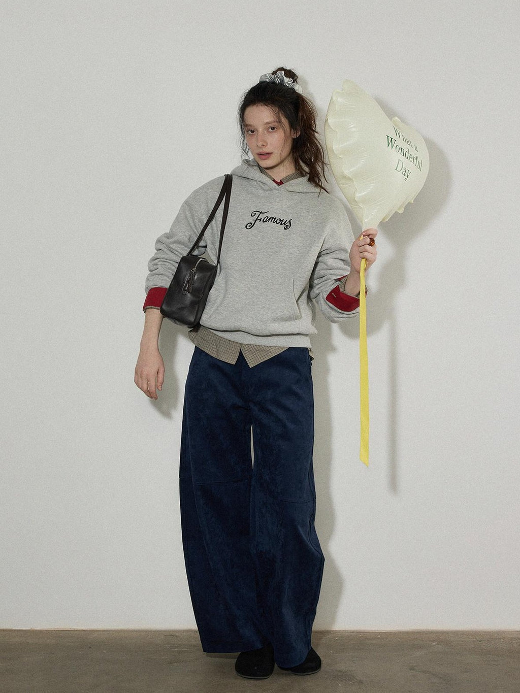 Lofi choose High Waist Stretch Wide Leg Zip Office Casual Women Brown Navy Straight Pants