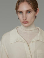 unspoken Breathable Lyocell Relaxed Button Collar Patch Pocket Women Beige Shirts