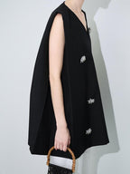 audreyyang Original Beaded Loose V-neck Mid Length Open Front Women Polyester Vests