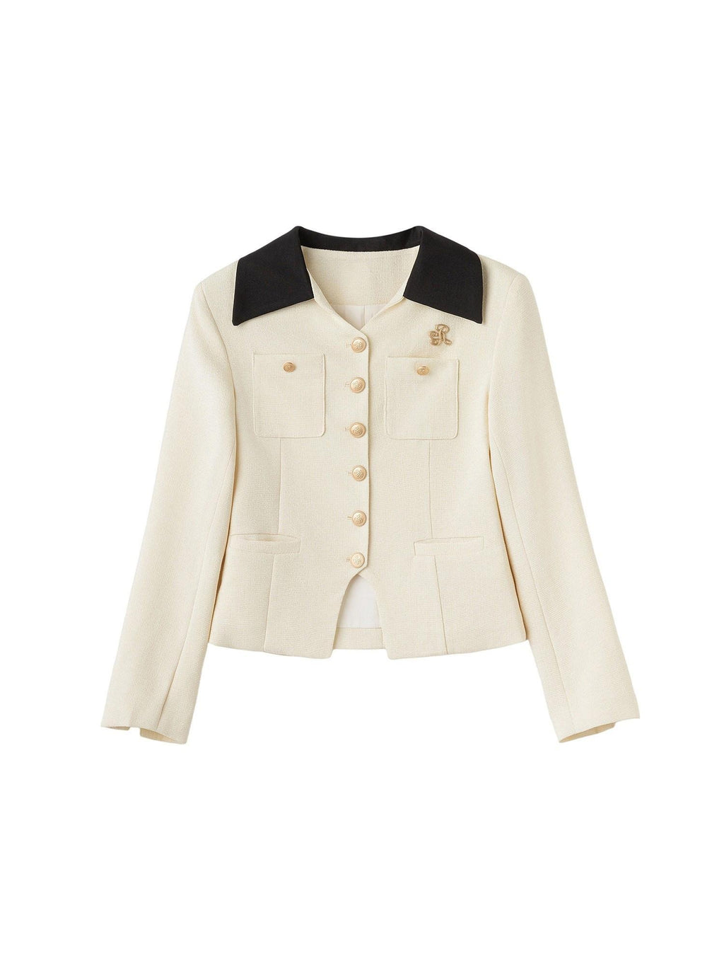 ikyou Office Slim Fit White Lapel Button Multi Pocket Women Cropped Jackets