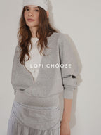 Lofi choose Cotton Blend V-neck Loose Fit Longsleeve Commuter Womens Heather Gray Sweatshirt