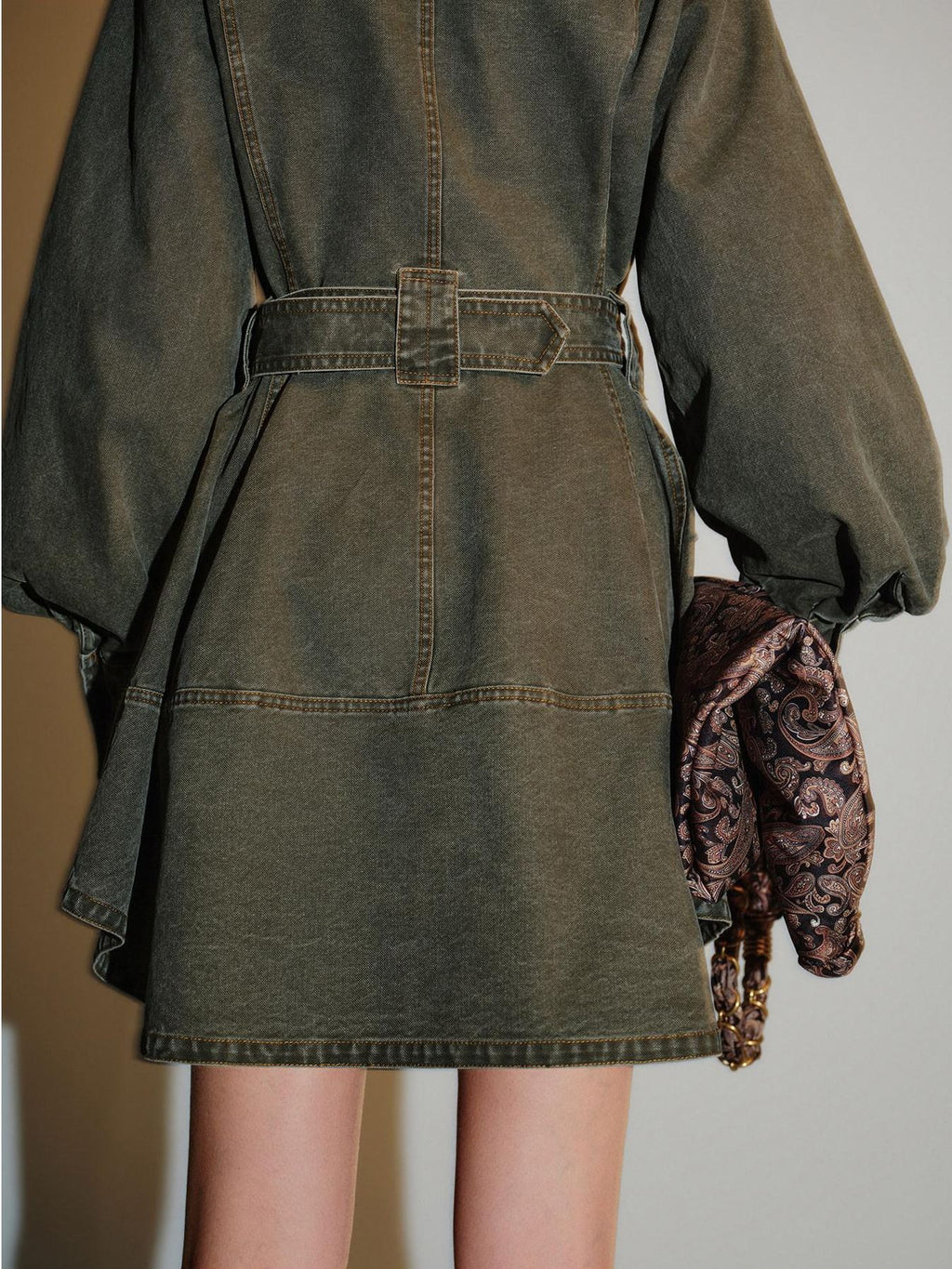 audreyyang Pure Cotton Relaxed Utility Button Women Military Green Denim Jackets