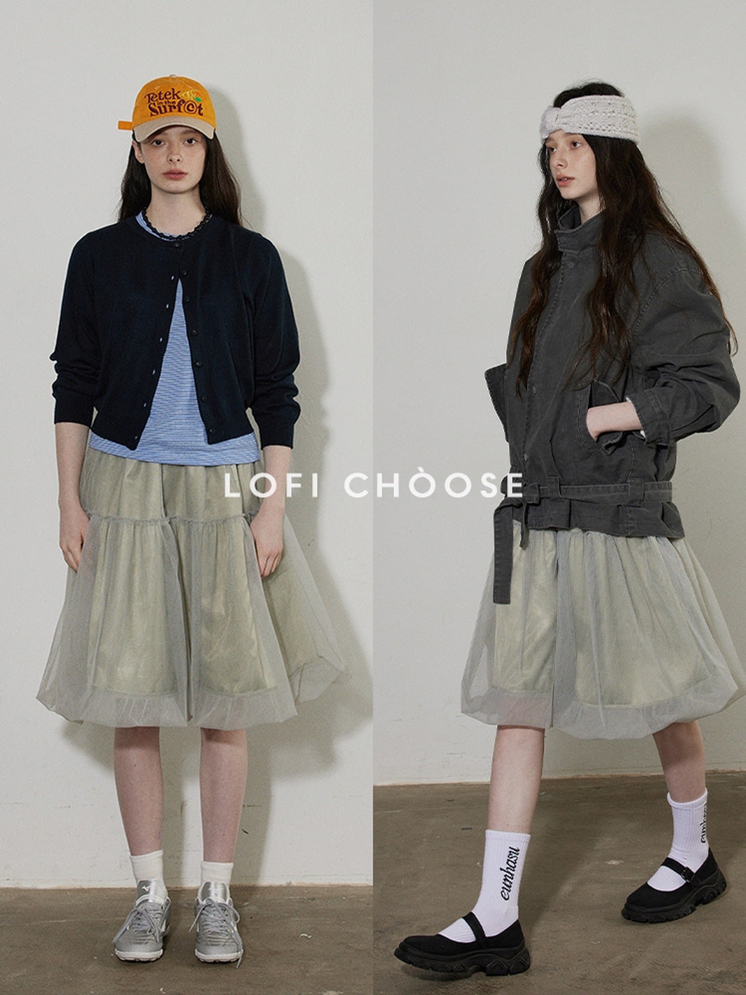 Lofi choose High Waist Bubble Skirt Relaxed Fit Office Custom Dyed Almond Gray Midi Skirts