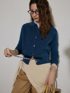 Lofi choose Light Poly Wool Jacquard Workwear Short Sleeve For Women Button Knit Cardigans