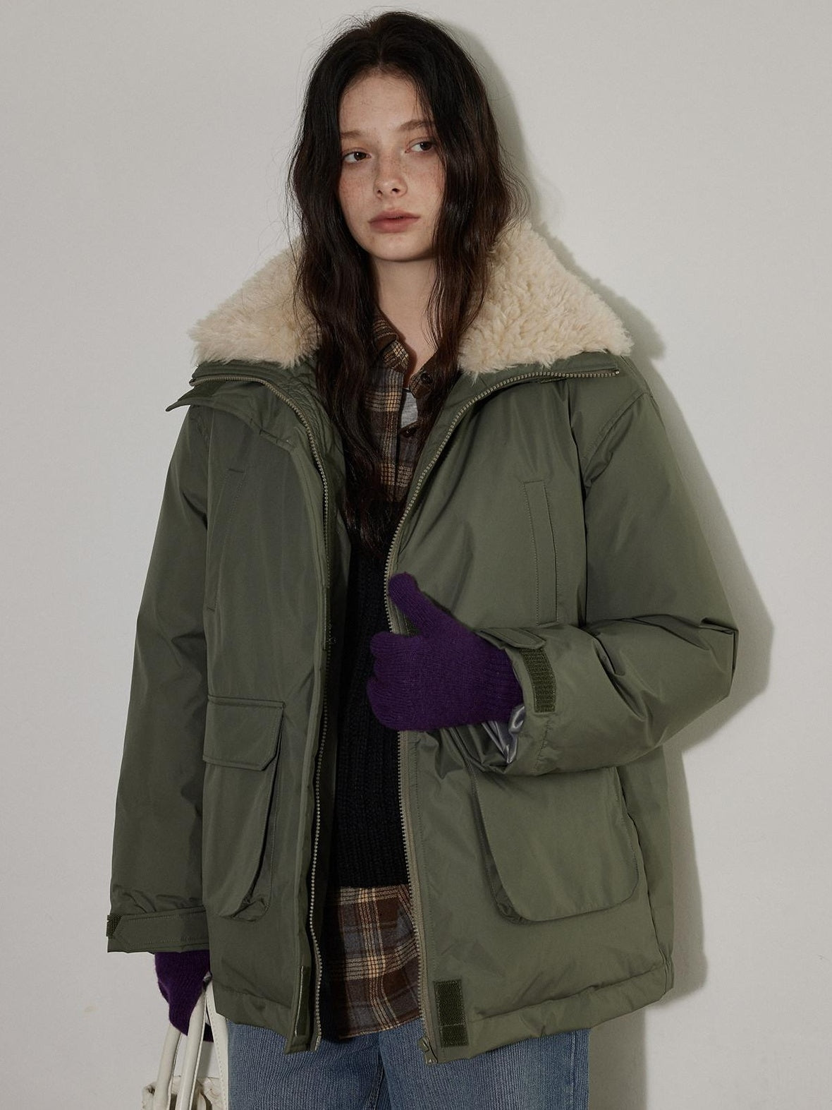 Lofi choose 90 Percent White Duck Down Insulated Commuter Relaxed Fit Olive Zip Down Jackets