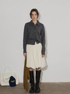 Lofi choose High Waist Irregular Hem Loose Fit Workwear Solid Beige Office Midi Skirts