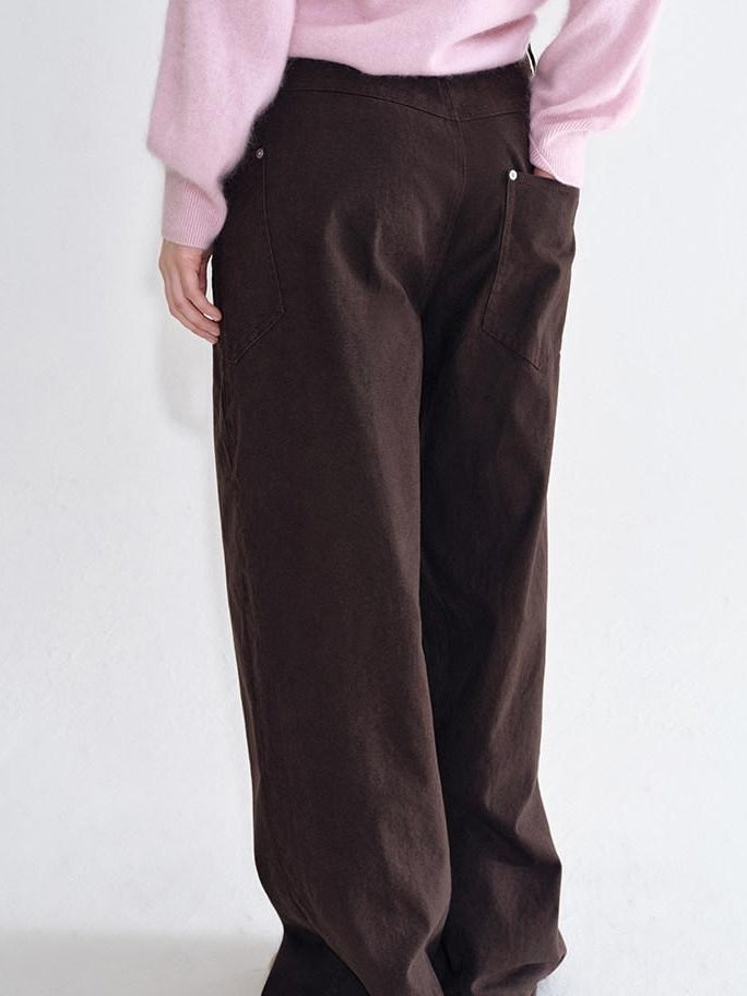 fano Breathable Pure Cotton Straight Leg Natural Waist Women Brown Sweatpants