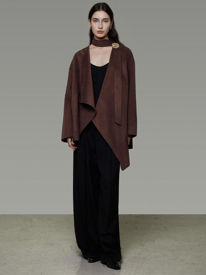 unspoken Pure Sheep Wool Lapel Collar Loose Fit 3D Cut Office Coffee Wool Coats