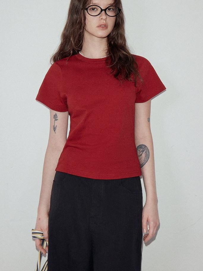 fano Soft Cotton Korean Slim Crew Neck Short Sleeve Women Crop Tee Basic Crop Tops