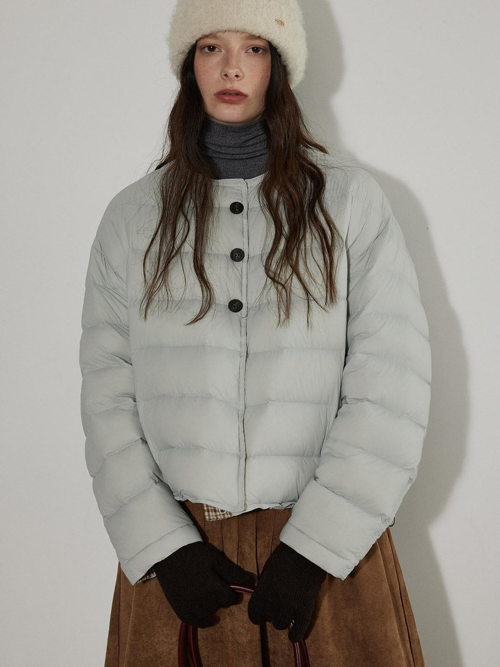 Lofi choose 90% White Duck Down Commuter Loose Fit Hoodless Zip Light Blue Down Jackets
