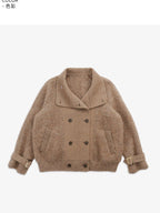 someone sometimes Alpaca Blend Casual Relaxed Double Breasted Lapel Women Dusty Camel Short Coat