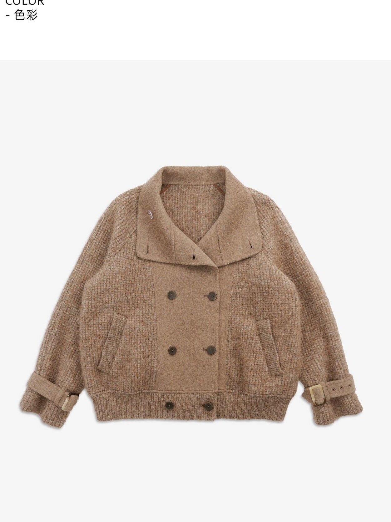 someone sometimes Alpaca Blend Casual Relaxed Double Breasted Lapel Women Dusty Camel Short Coat