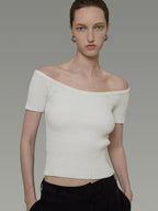 unspoken Minimalist Slim Fit Cotton Short Sleeve Women Off Shoulder Crop Tops