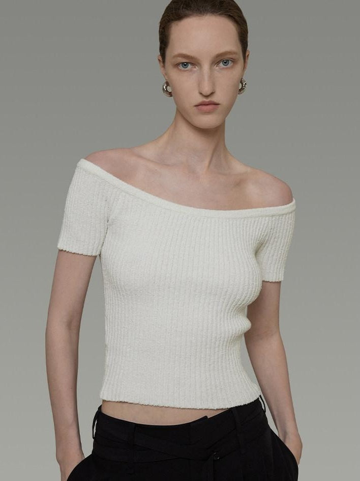 unspoken Minimalist Slim Fit Cotton Short Sleeve Women Off Shoulder Crop Tops