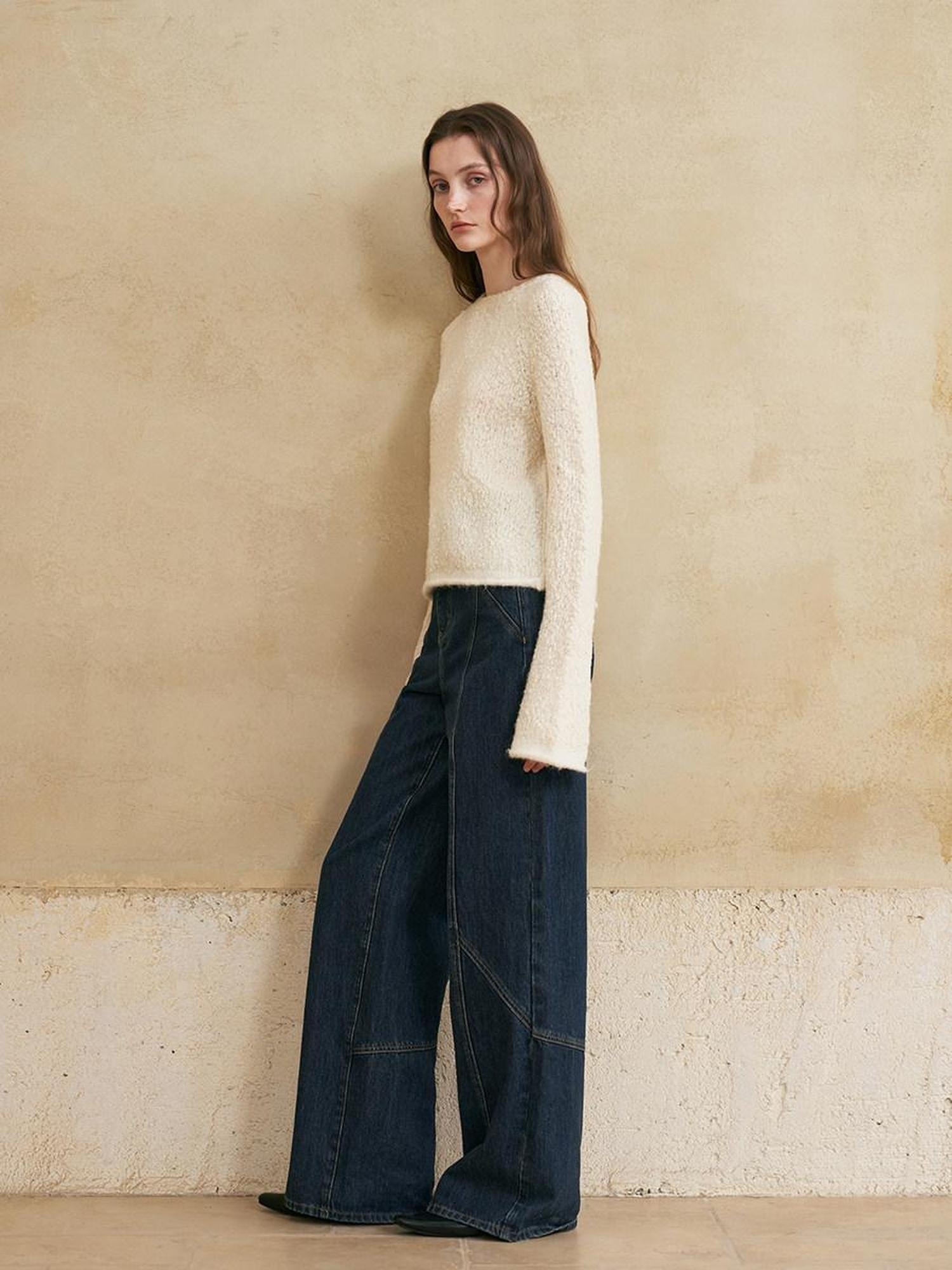 someone sometimes Washed Denim Relaxed Natural Waist Casual Zip Fly Blue Straight Leg Jeans