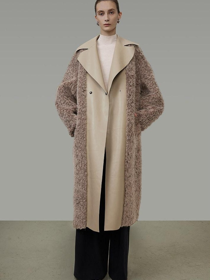 unspoken Thick Faux Fur Patchwork Oversized Simple Workwear Women Beige Brown Long Coats