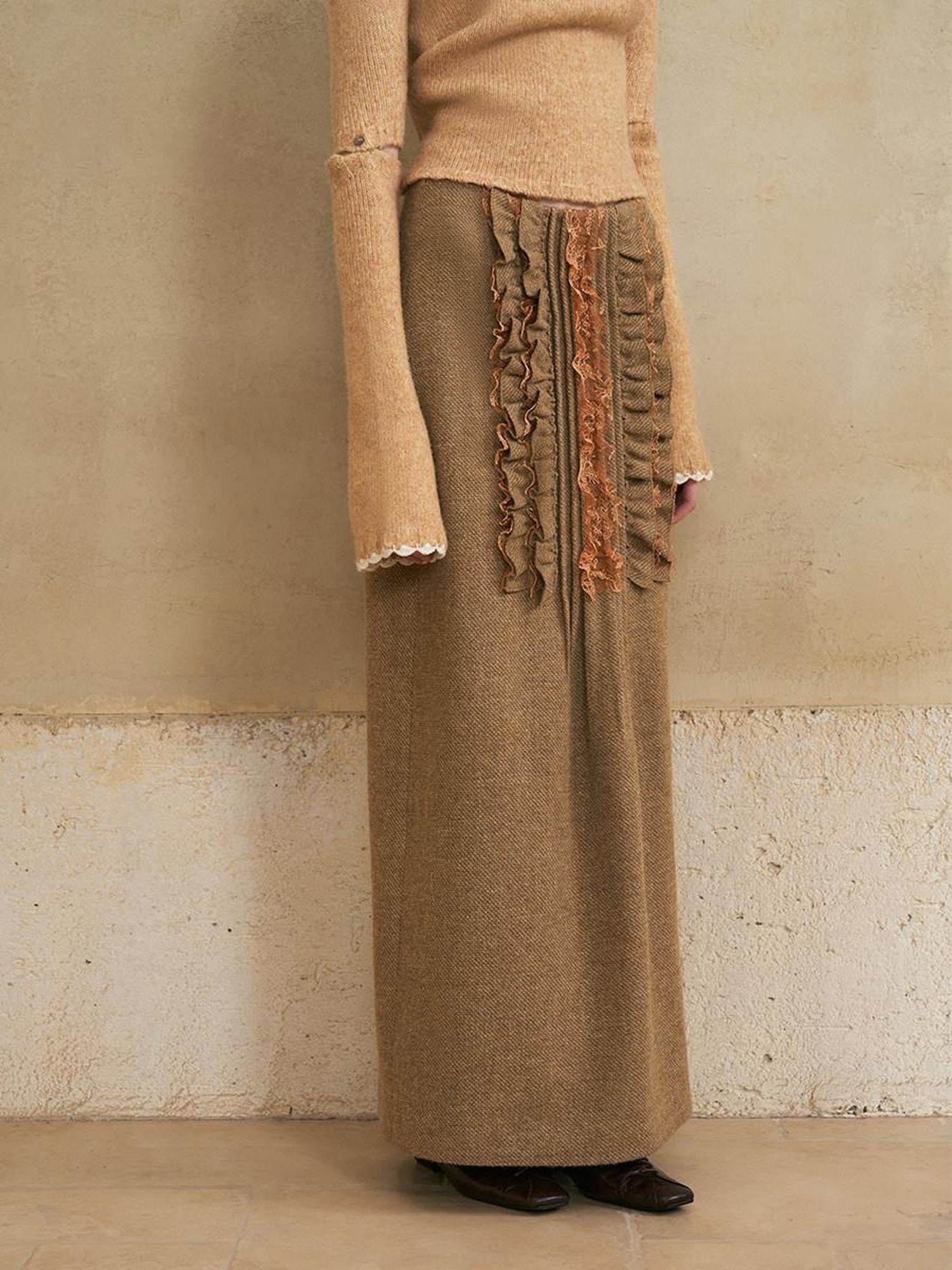 someonesometimes Wool Blend Lined Vintage Straight Mid Hidden Zip Casual Women Maxi Skirts