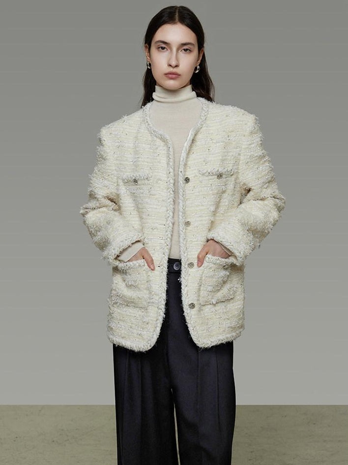 unspoken Soft Wool Blend Minimalist Commuter Round Neck Single Breasted Loose Short Coat