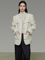 unspoken Soft Wool Blend Minimalist Commuter Round Neck Single Breasted Loose Short Coat
