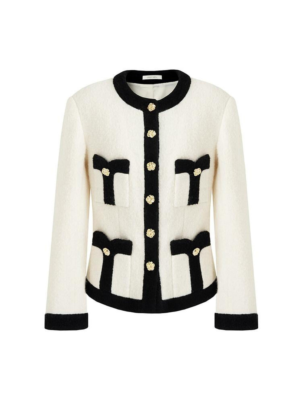 unspoken Black White Colorblock Office Loose Cropped Round Neck Buttoned Knit Cardigans
