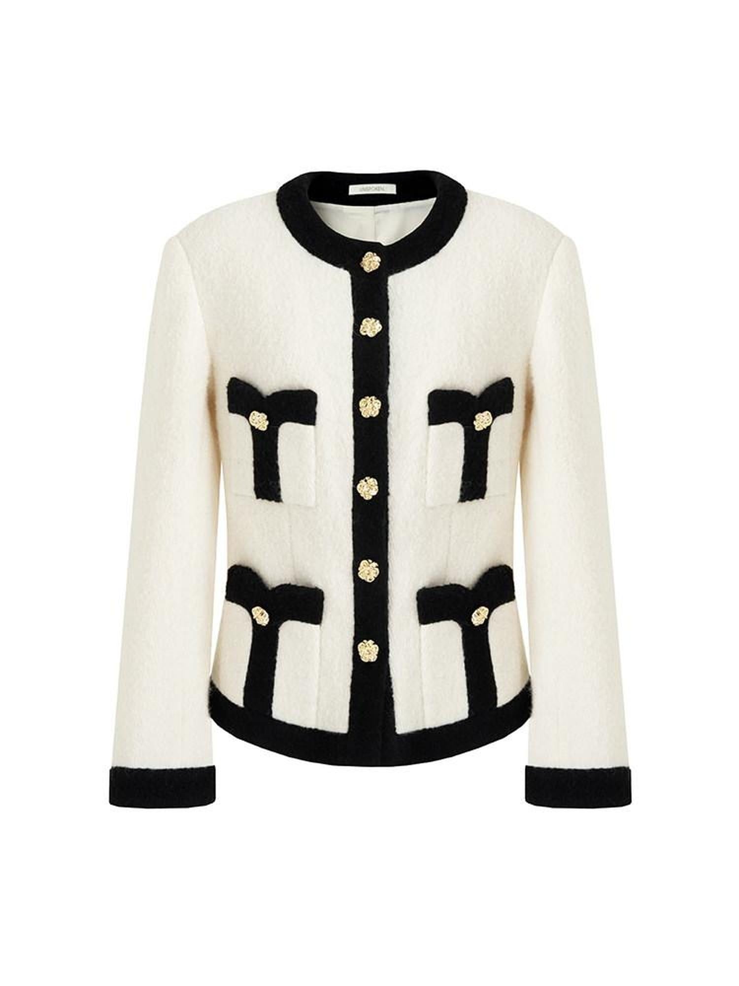 unspoken Black White Colorblock Office Loose Cropped Round Neck Buttoned Knit Cardigans