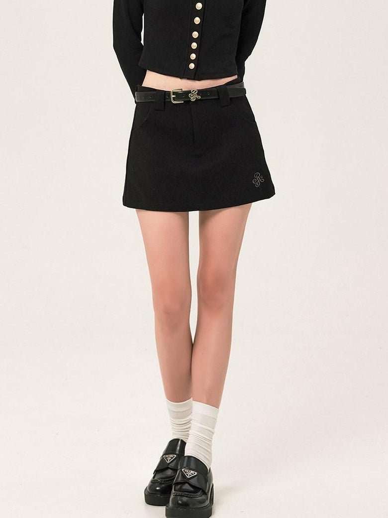 ikyou Lined Embroidered A Line Mid Waist Slim Casual Women Brushed Mini Skirts