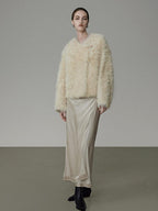 unspoken Minimal Off White Button Front Crew Neck Straight Fit Office Short Coat