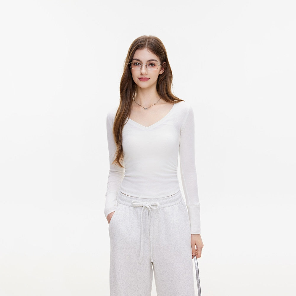 ikyou_Breathable_V-neck_Slim_White_Pullover_Women_Cropped_Long_Sleeve_Crop_Tops_MISSTT