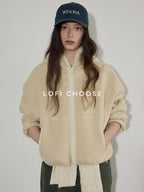 Lofi choose Thick Zippered Hooded Oversized Commuter For Women Apricot Plush Fleece Hoodie