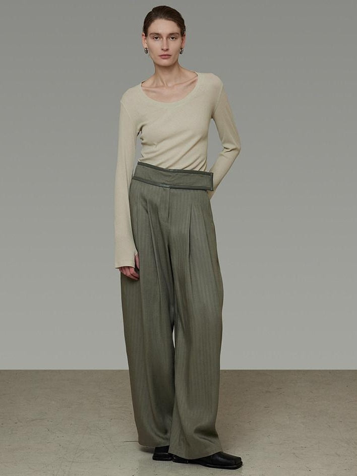 unspoken High Waist Breathable Lyocell Blend Minimal Office Moss Green Wide Leg Pants