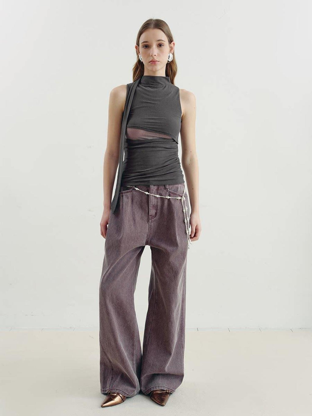 someone sometimes Versatile Pleated Tie Cami Slim Fit Lyocell Linen Blend Women Top & Skirt Sets