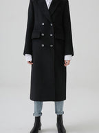 fano Thick Doublebreasted Blazer Collar Commuter Midlength Women Black Long Coats