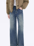 fano Shape Retaining Vintage Distressed Mid Rise Women Blue Straight Leg Jeans