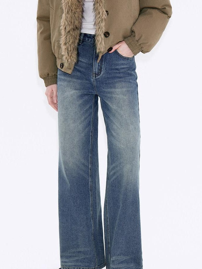 fano Shape Retaining Vintage Distressed Mid Rise Women Blue Straight Leg Jeans