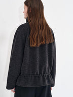 fano Warm Wool Blend Relaxed Stand Collar Drawstring Women Black Gray Short Coat