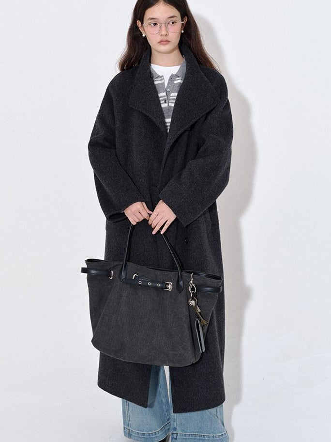fano Pure Wool Single Breasted Lapel Midlength Straight Korean Women Gray Wool Coats