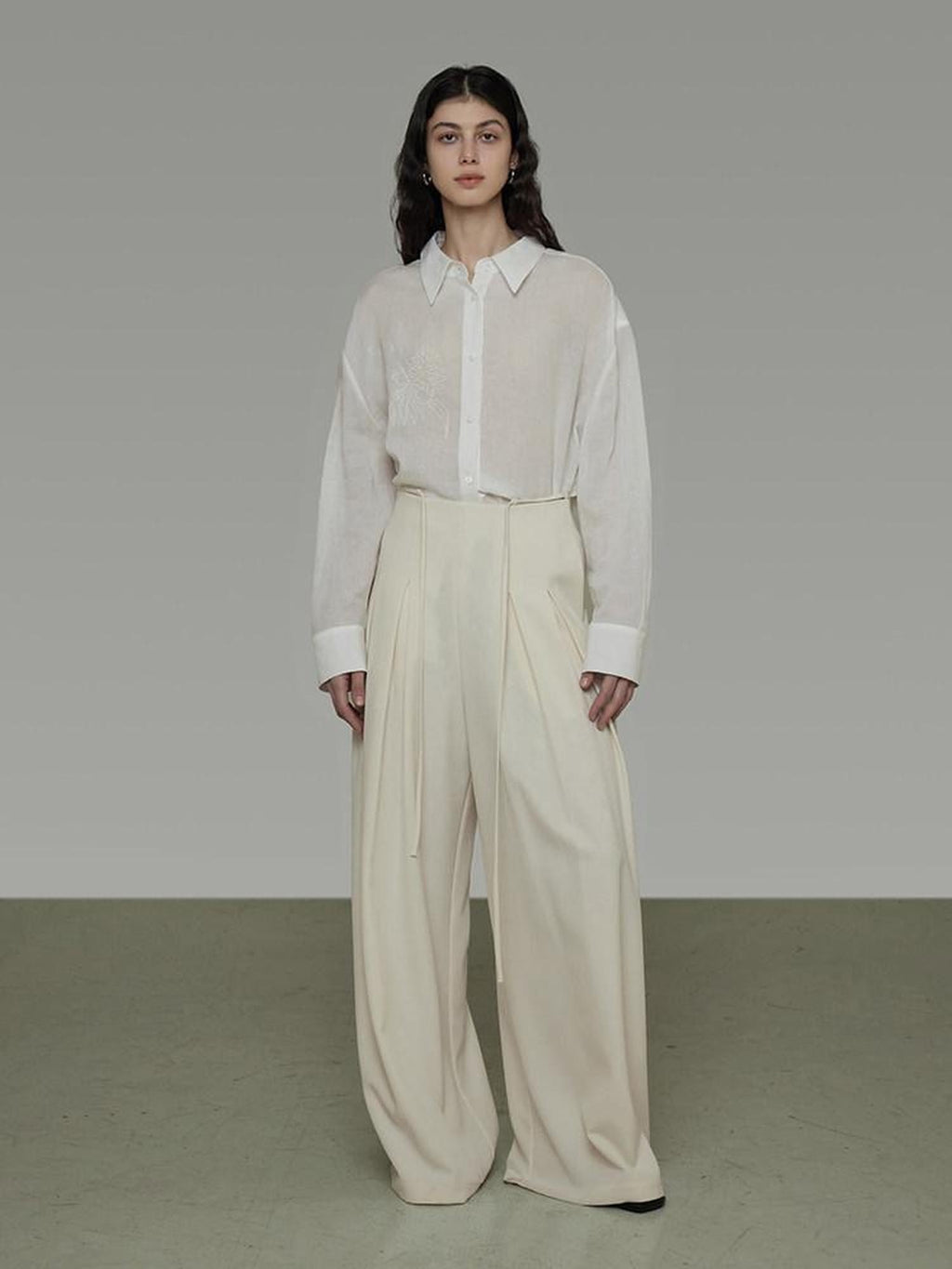 unspoken Breathable Embroidered Loose Polo Women Ramie Lyocell White Button Shirts
