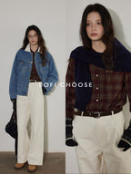 Lofi choose Brushed Cotton Vintage Loose Fit Collared Longsleeve Womens Red Plaid Shirts