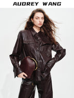 audreyyang Premium Pu Leather Lapel Long Sleeve Tailored Womens Black Wine Leather Jackets
