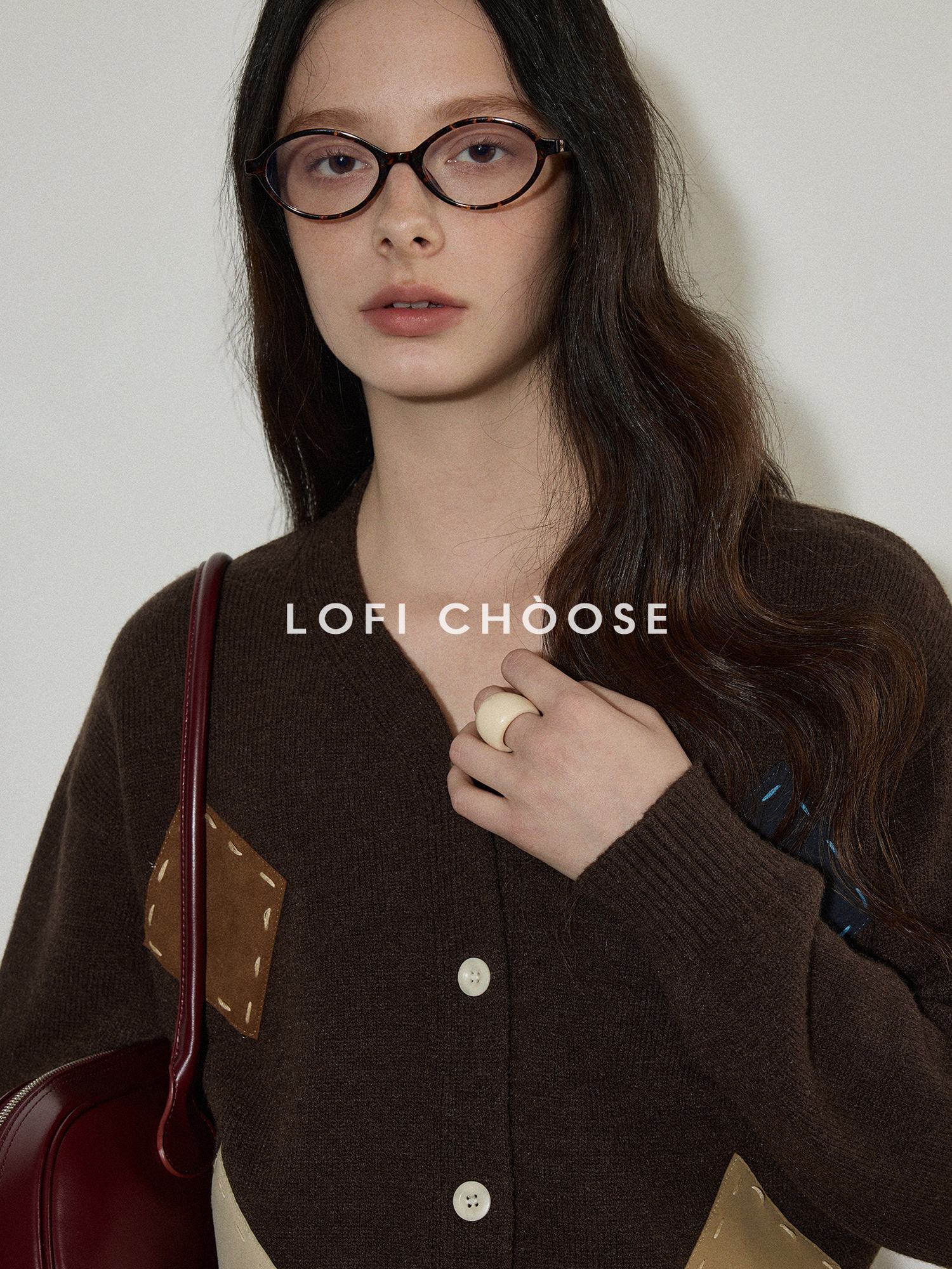 Lofi choose Wool Blend Colorblock Loose V-neck Women Workwear Argyle Button Knit Cardigans