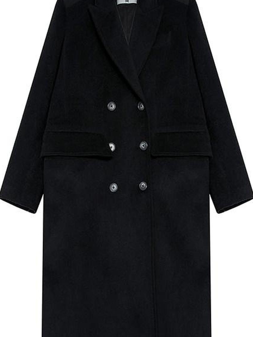 fano Thick Doublebreasted Blazer Collar Commuter Midlength Women Black Long Coats