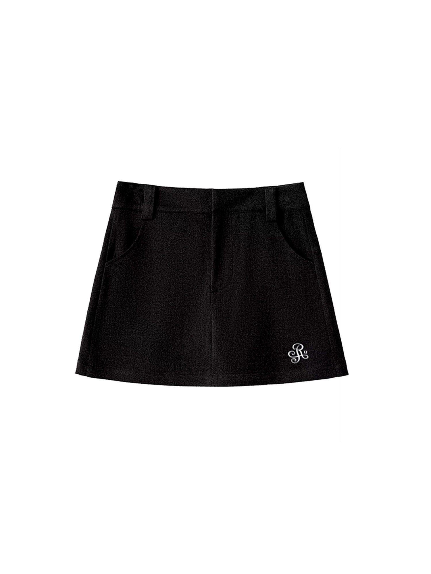 ikyou Shape Retention Lined Embroidered A Line Mid Waist Slim Women Black Mini Skirts