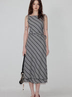 fano Plaid Waist Defining Korean Office A Line Round Neck Casual Women Maxi Dresses