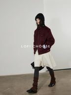 Lofi choose Insulated Cotton Padded Thick Red Stand Collar Loose Fit Commuter Bomber Jackets