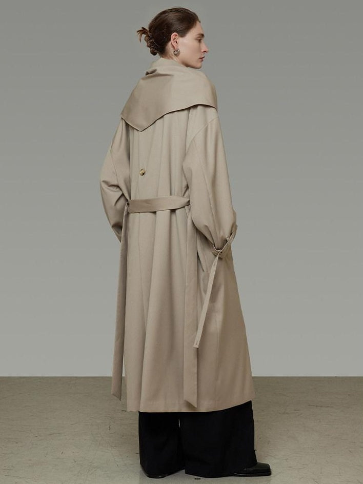 unspoken Minimalist Longline Single Breasted Loose Fit Women Beige Trench Coats