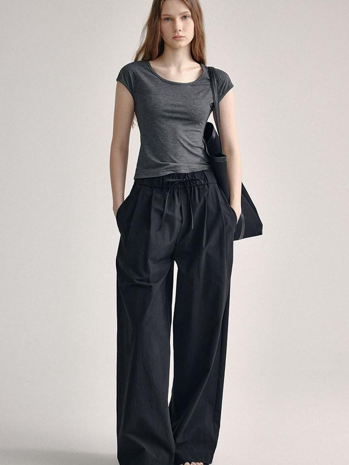 fano High Waist Tailored Minimalist Commuter Nylon Blend Pockets Straight Pants