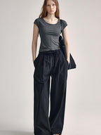 fano High Waist Tailored Minimalist Commuter Nylon Blend Pockets Straight Pants