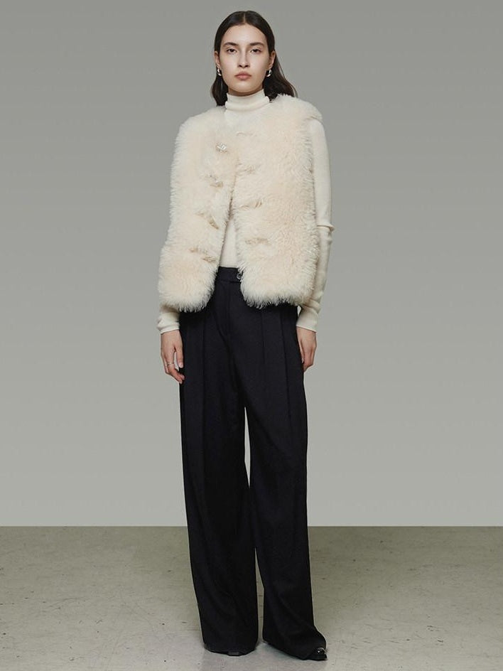 unspoken Wool Fleece Lined Single Button V-neck Tailored Workwear Beige Cropped Jackets